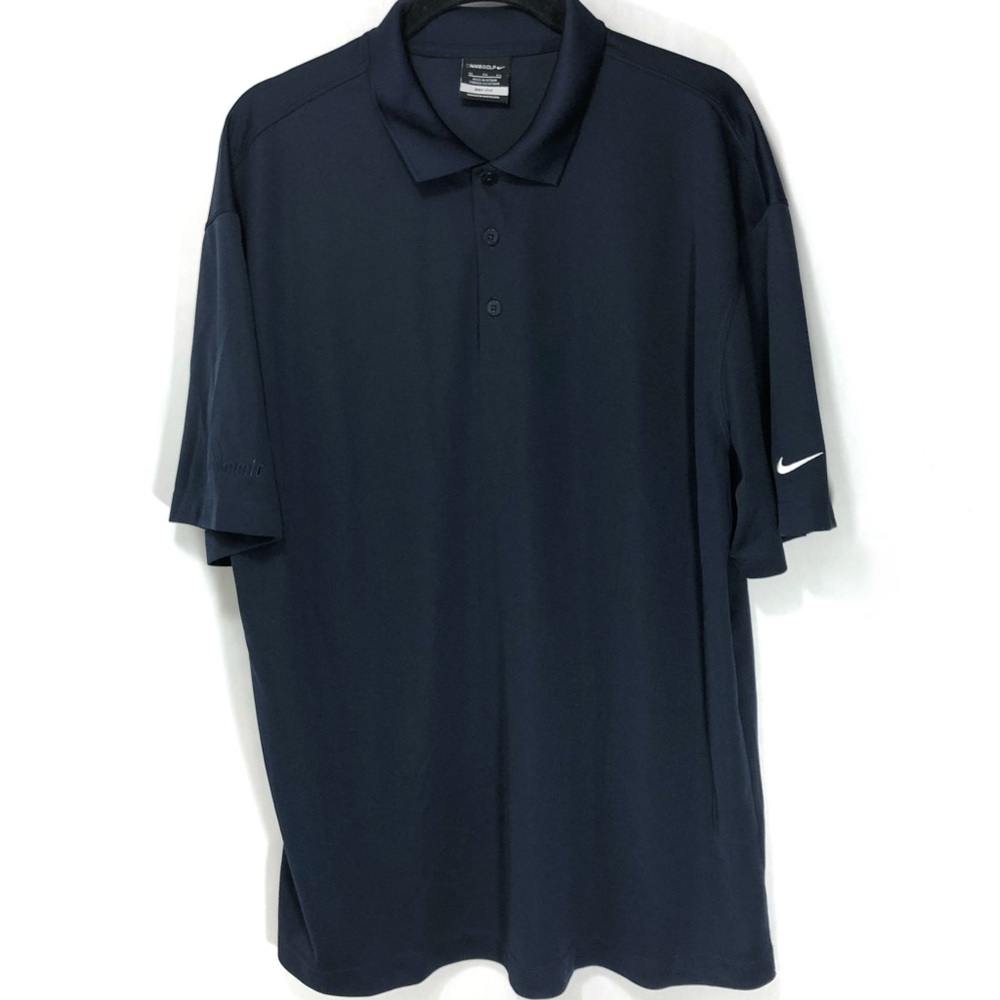 NIKE GOLF DRI-FIT Men's Polo Navy Blue Logo on Sleeve Short Sleeves Extra Large